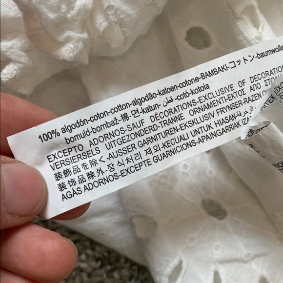 Zara Boho Eyelet White Tie Neck Button Top - Picture 8 of 8